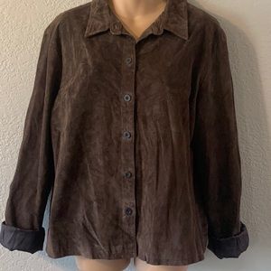 NWOT, Suede Leather button up women’s shirt/jacket, brown , size XL